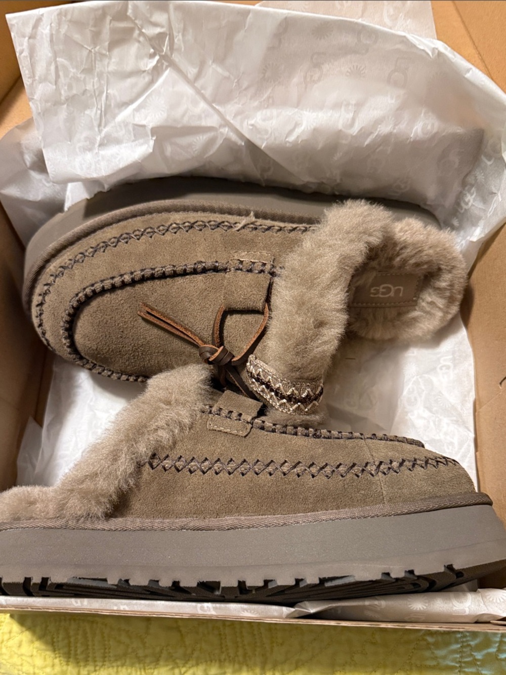 UGG Hickory Suede Fur-Lined Slip-On Slippers